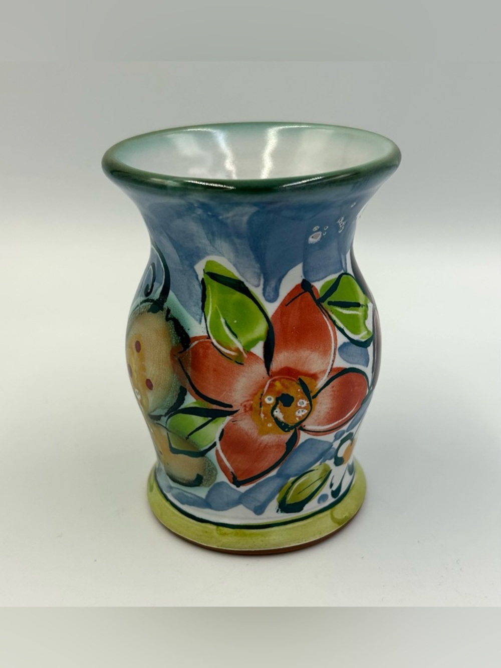 Richard Mund Art Pottery Vase: Hand-Painted Maiolica Butterfly & Flowers Ceramic